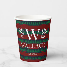 Einfaches, modernes Weihnachtsmonogramm-Foto Pappbecher