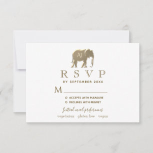 Einfaches modernes weißes und goldenes Folien-Elef RSVP Karte
