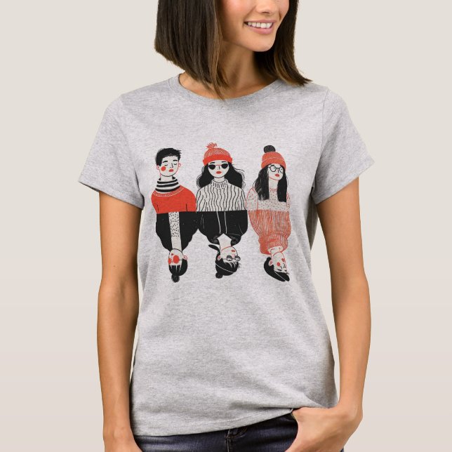 Einfaches, modernes zeichn cooler junger Menschen T-Shirt (Vorderseite)