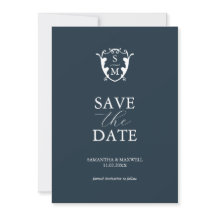 Einfaches Monogramm Blau Save the Date