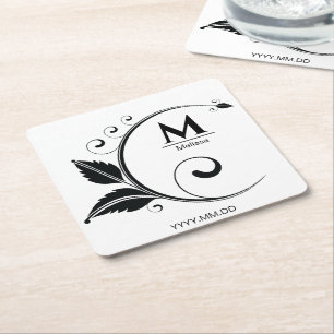 Einfaches Monogramm Floral Stylisch Rechteckiger Pappuntersetzer