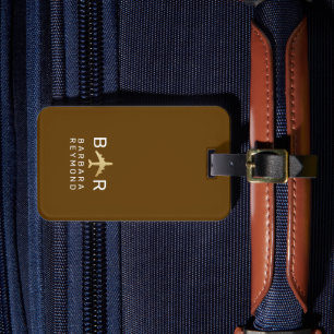 Einfaches Monogramm-Flugzeug Reise Braun Gepäckanhänger