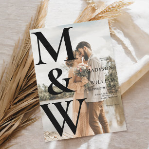 Einfaches Monogramm-Foto Moderne Hochzeit Einladung
