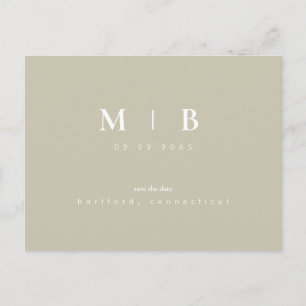 Einfaches Monogramm Khaki Hochzeit Save the Date A Postkarte