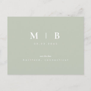 Einfaches Monogramm Light Sage Save-the-Date QR Postkarte