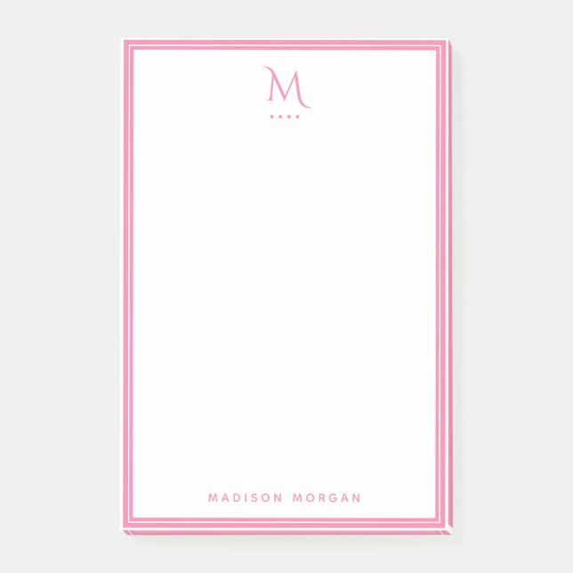 Einfaches Monogramm Mädchenhaft Rosa Rahmen Person Post-it Klebezettel (Vorderseite)