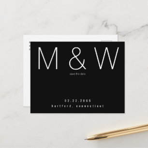 Einfaches Monogramm Minimalist B/W Save-the-Date Ankündigungspostkarte