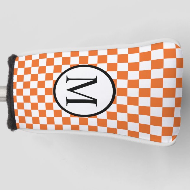 Einfaches Monogramm mit orange Schachbrett Golf Headcover (Vorderseite)
