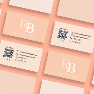 Einfaches Monogramm-Pfirsich-QR-Code   Vernetzen S Visitenkarte