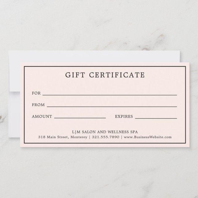 Einfaches Monogramm rosa Blush-Geschenkgutschein (Vorderseite)