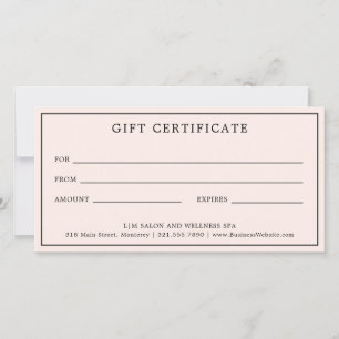Einfaches Monogramm rosa Blush-Geschenkgutschein
