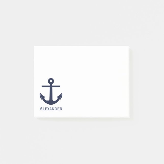 Einfaches Monogramm-Seeanker-Marine-Blau-Weiß Post-it Klebezettel (Vorderseite)