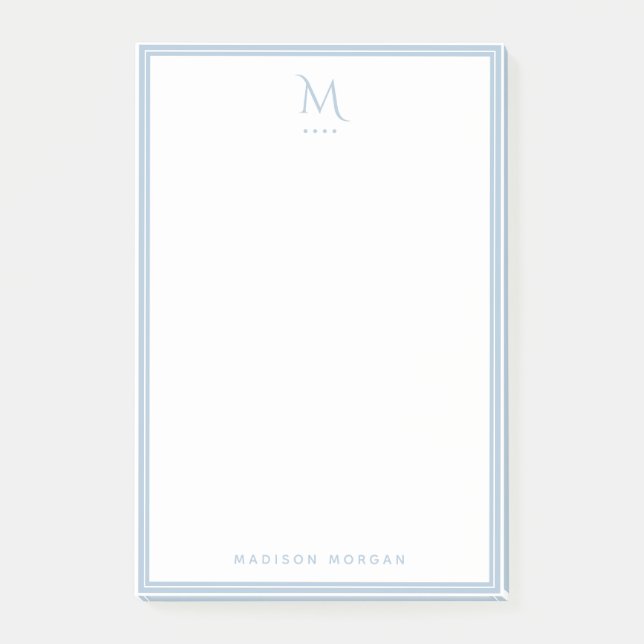 Einfaches Monogramm Staubblauer Rand Personalized  Post-it Klebezettel (Vorderseite)
