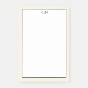 Einfaches monogrammiertes Creme und Schwarz Post-it Klebezettel