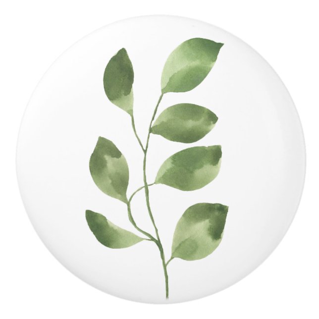 Einfaches Moss Grünes Botanisches Leaf Keramikknauf (Vorderseite)