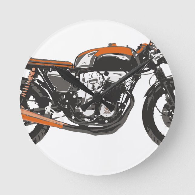 Einfaches Motorrad - zeichnender CaféRacer 750 Runde Wanduhr (Vorderseite)