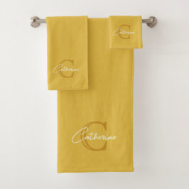 Einfaches Mustard Yellow Monogram Badetuch-Set Badhandtuch Set