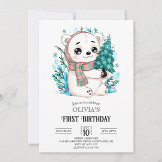 Einfaches mystisches Polar Bär 1. Geburtstag digit Einladung