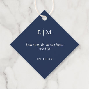 Einfaches Navy Blau Monogramm Elegante Hochzeit Geschenkanhänger