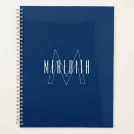 Einfaches Navy Blau Weiß Monogramm Name Planer
