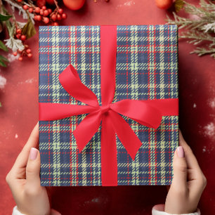 Einfaches Navyblau-Rot-Rustikales Karomuster Geschenkpapier