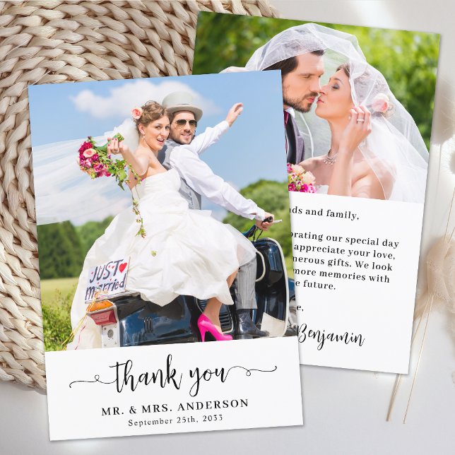 Einfaches Niedlich-Chic-Foto Hochzeit Personalisie Dankeskarte (Von Creator hochgeladen)