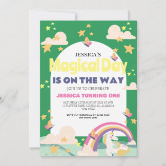 Einfaches Niedliches Girl Foto Unicorn Erstgeburte Einladung