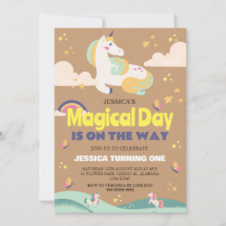 Einfaches Niedliches Girl Foto Unicorn Erstgeburte Einladung