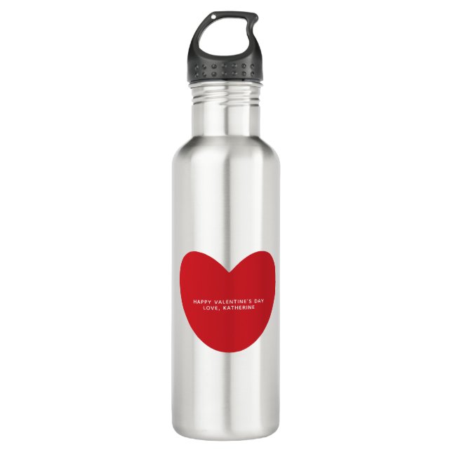 Einfaches niedliches Herz personalisiert Valentins Edelstahlflasche (Vorderseite)