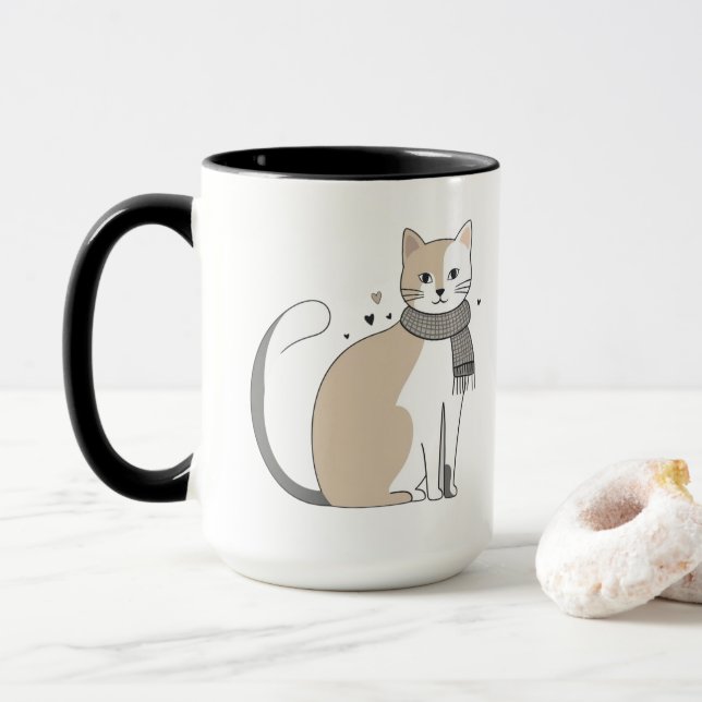 Einfaches niedliches Katzenmiedetier mit Valentini Tasse (Mit Donut)