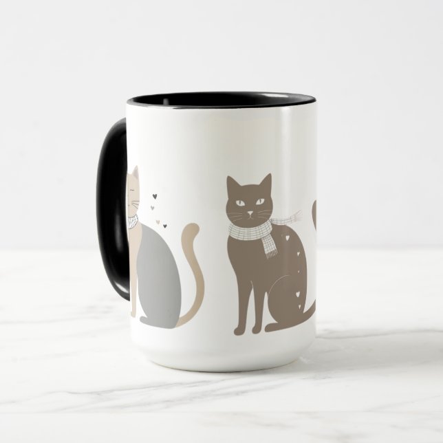 Einfaches niedliches Katzenmiedetier mit Valentini Tasse (Vorderseite Links)
