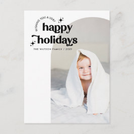 Einfaches Niedliches Retro Groovy Happy Holidays F Feiertagspostkarte