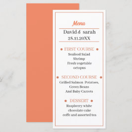 Einfaches Orange individuelles Hochzeitsessen Menükarte