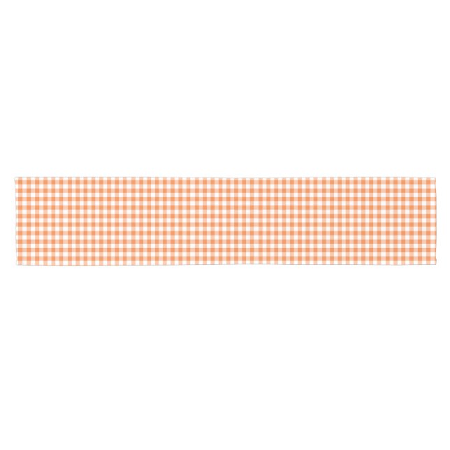 Einfaches orange und weißes Gingham-Muster Kurzer Tischläufer (Horizontal)