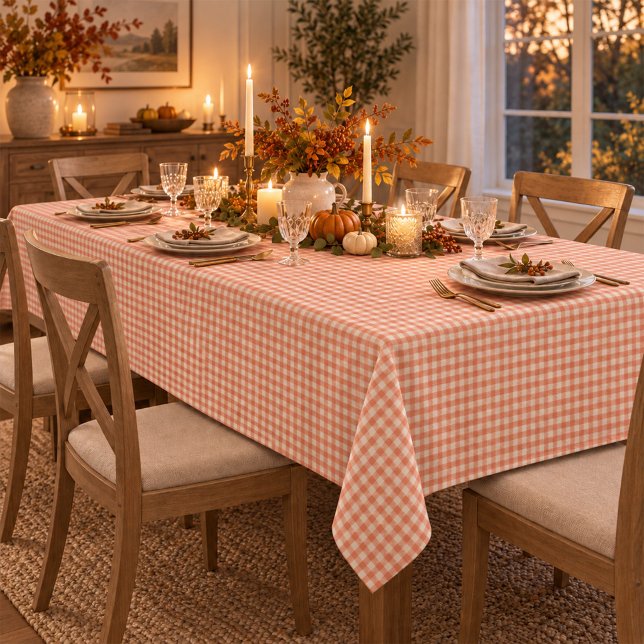 Einfaches Oranges Gingham-Muster Klassiker Tischdecke (Orange watercolor gingham tablecloth adds classic farmhouse charm to your dining space.)