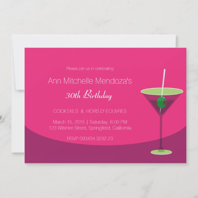Einfaches Party mit femininer Chic Pink Cocktail Einladung (Vorderseite)