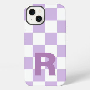 Einfaches Pastell-Lila Flieder Karomuster Monogram iPhone Hülle