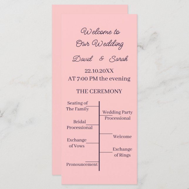 Einfaches Peach Custom Wedding Programm (Vorne/Hinten)