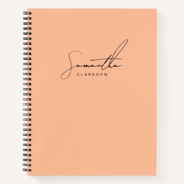 Einfaches Peach und handgeschriebenes schwarzes Sk Notizbuch (Vorderseite)