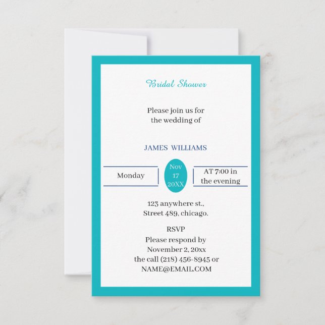 Einfaches Personalisiertes Brautparty Light Blue Einladung (Vorderseite)