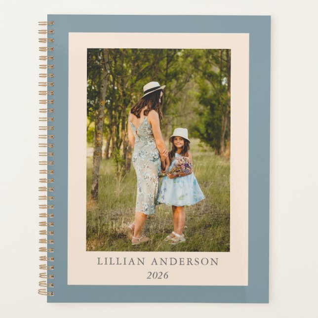 Einfaches Personalisiertes Foto Blau Planer (Vorderseite)