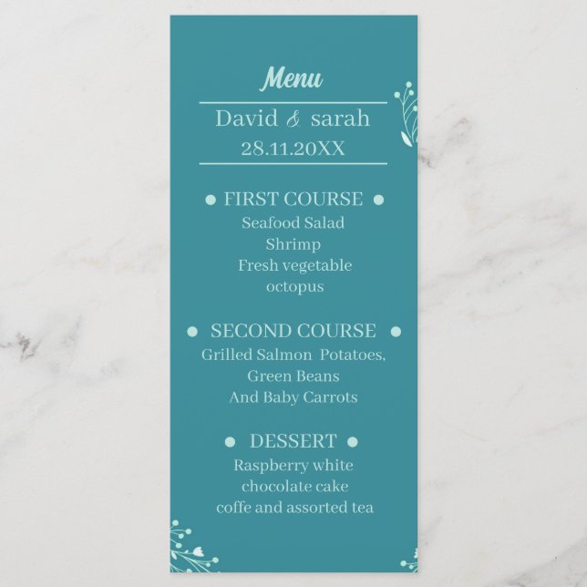 Einfaches Personalisiertes Hochzeitsessen Menükarte (Vorderseite)