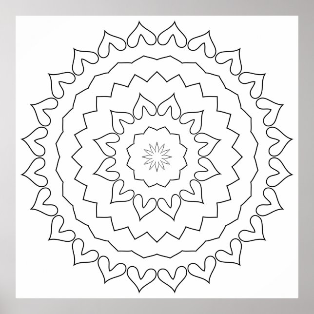Einfaches Petal Ring Mandala Malvorlagen-Design Poster (Vorne)