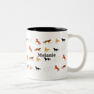 Einfaches Pferdemuster mit Namenspersonalisierung Zweifarbige Tasse