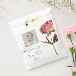 Einfaches Pfingstrosen-Foto-Trauer-Samen Geschenktütchen