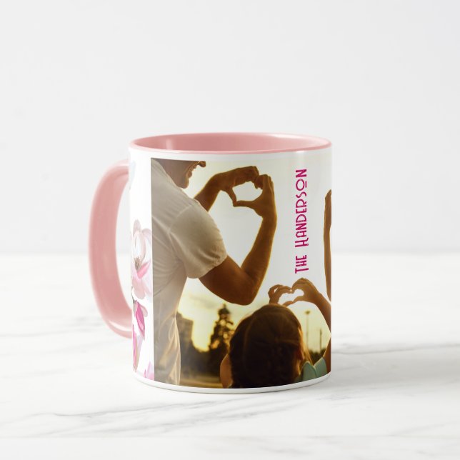 EINFACHES PINK FLORAL FAMILIENFOTO TASSE (Vorderseite Links)