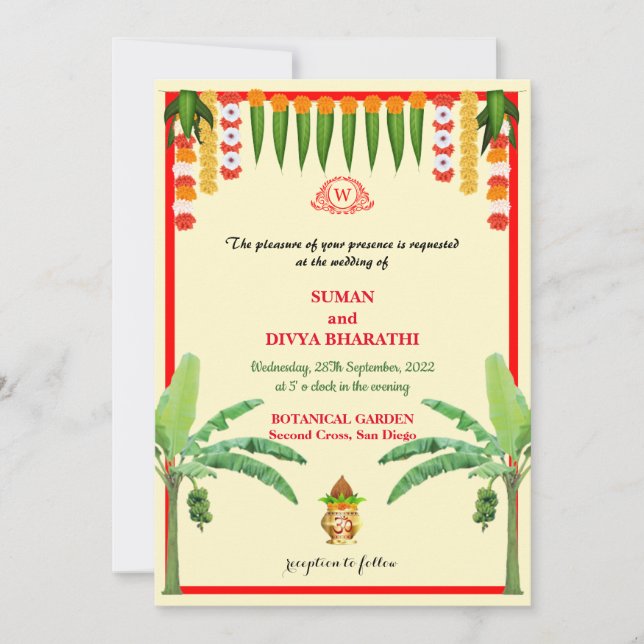 Einfaches Planar mit Garland Indian Wedding Card Einladung (Vorderseite)