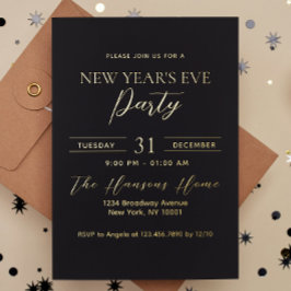 Einfaches Premium Gold und Black New Year's Silver Folieneinladung