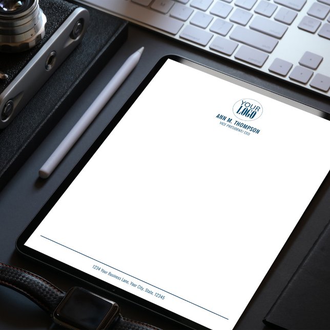 Einfaches professionelles blaues Geschäftslogo Briefbogen (Business logo custom letterhead stationery.)