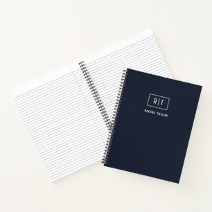 Einfaches professionelles Monogramm Navy Blau Weiß Notizbuch